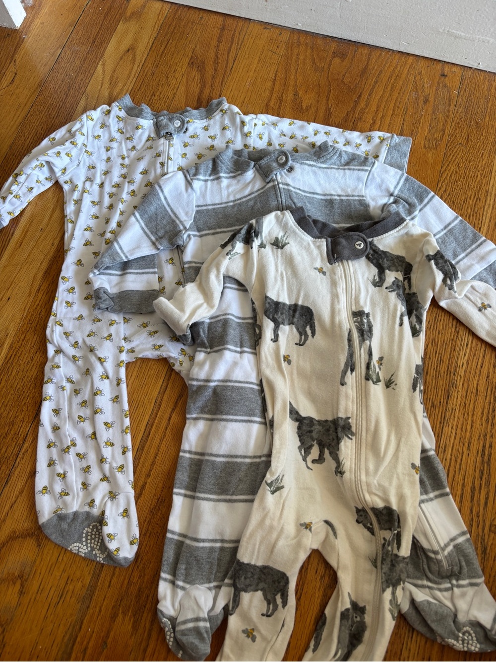 Baby One-Piece Footie Sleepers in Grey, White & Cream - Pack of 3